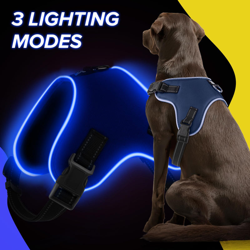 Light Up Dog Harness, Led No-Pull Reflective Dog Vest, Breathable Adjustable Pet Harness with Handle for Outdoor Walking - No More Pulling, Tugging or Choking (Blue, XL) Blue - PawsPlanet Australia