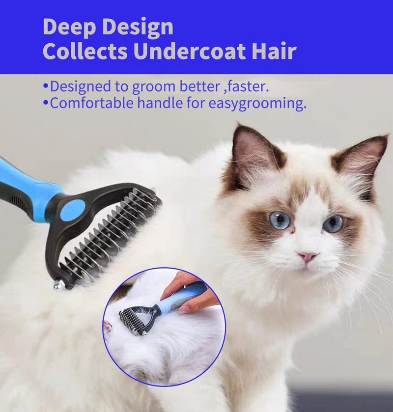 TAN.G Pet Deshedding Brush，2 Sided Undercoat Rake for Dogs & Cats，Dog Grooming Rakes Tools for Mats & Tangles Removing，Effectively Reduces Shedding by up to 95% for Short Medium and Long Pet Hair - PawsPlanet Australia