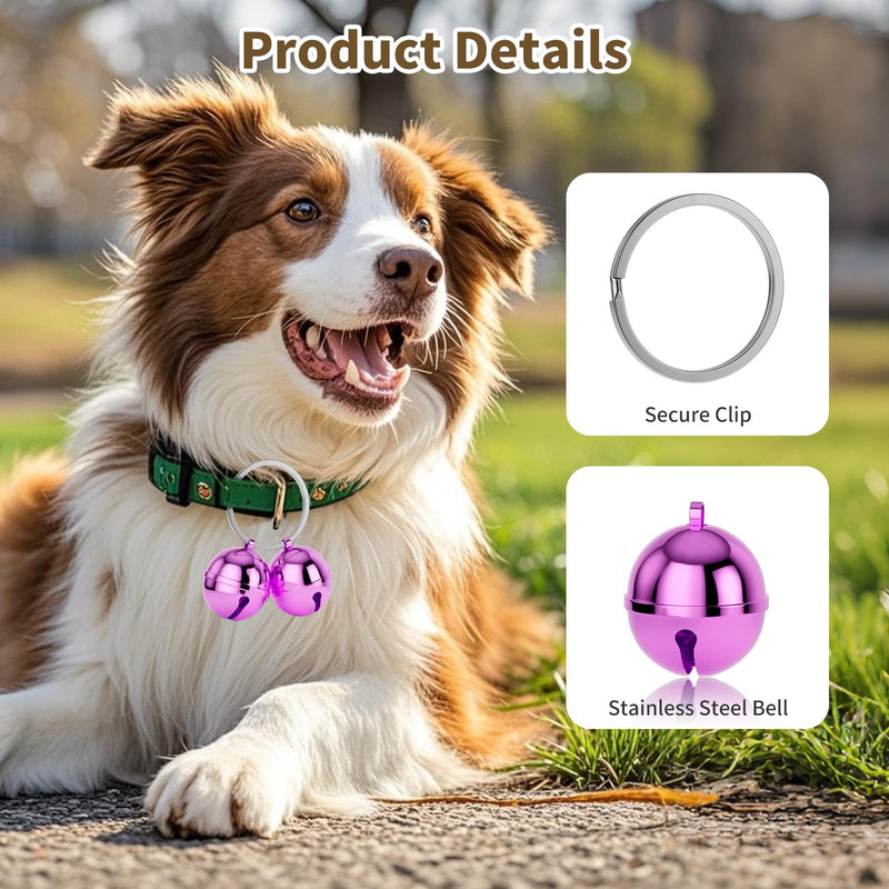 Dog Collar Bells, 2 Pack Extra Loud Dog & Cat Bells for Tracking & Safety, Stainless Steel Pet Tracker Training Bells for Small Medium Large Dogs & Cats (Purple) Purple - PawsPlanet Australia