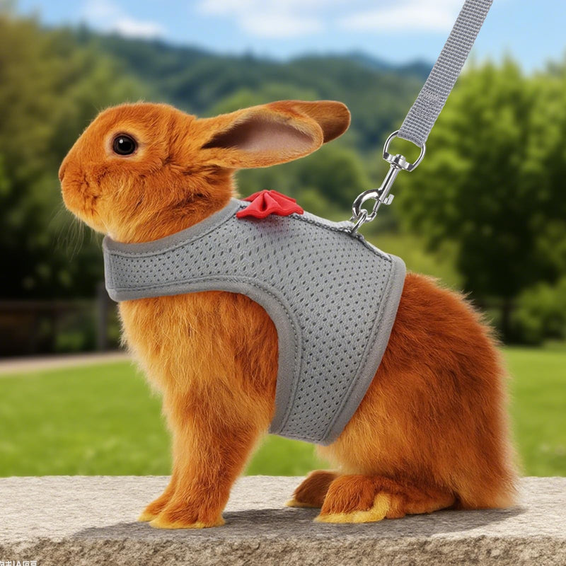Bunny Harness and Leash Set, Soft Breathable Mesh Rabbit Leash Vest with Safety Buckles, Lightweight Escape-Proof Walking Gear for Rabbits, Kittens, Ferrets, Guinea Pigs, Grey M - PawsPlanet Australia