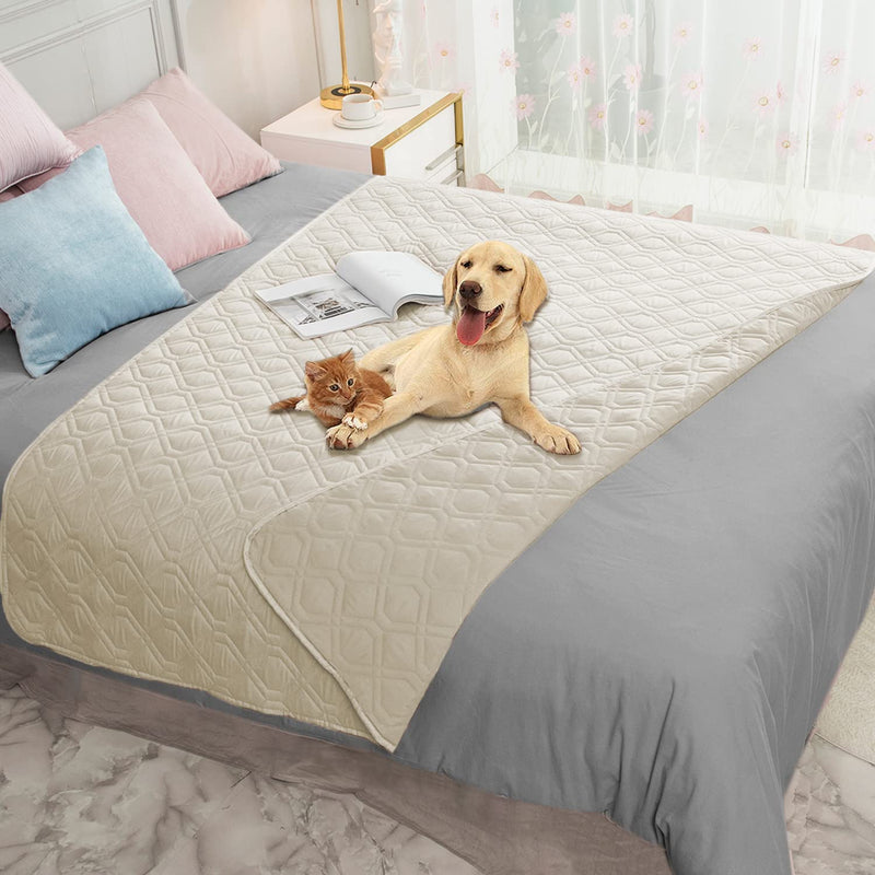Ameritex Waterproof Blanket Reversible Dog Bed Cover Pet Blanket for Furniture Bed Couch Sofa 30x90 Inch (Pack of 1) Ivory - PawsPlanet Australia
