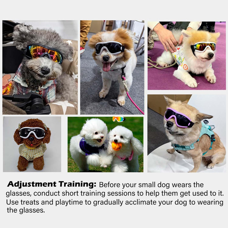 Dog Sunglasses,Doggles Anti-UV Protection, Pet Sunglasses with Adjustable Strap, Suitable for Motorcycle Car Driving Bike Riding Hiking Swimming Wind Dust Fog Dog Eye Protection WhiteFrameClearLens