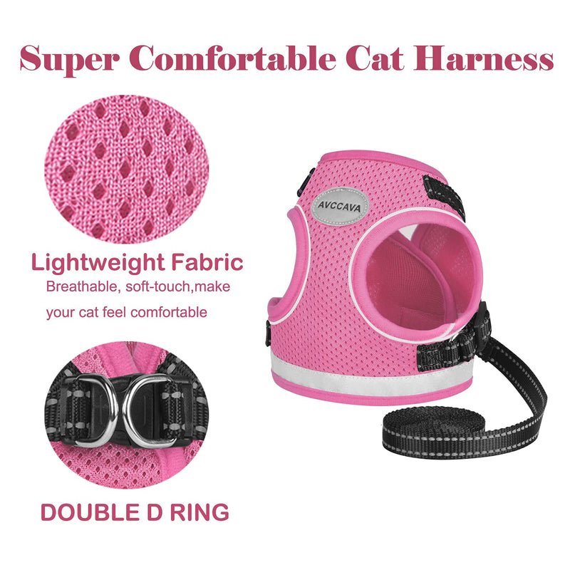Cat Harness and Leash for Walking, Kitten Escape Proof Harnesses, Adjustable Reflective Puppy Harness with Leashes Set, Easy Adjustable Soft net Breathable Pet Safety Vest L (Chest: 15" - 17") Pink - PawsPlanet Australia