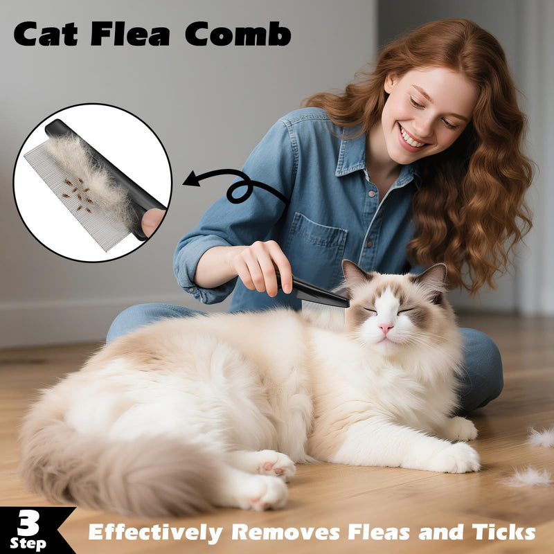 3PCS Cat Grooming Supplies, Cat Brush & Nail Clipper/Trimmer & Flea Comb for Shedding Indoor Cats Essentials Stuff Accessories (Black Grey) - PawsPlanet Australia