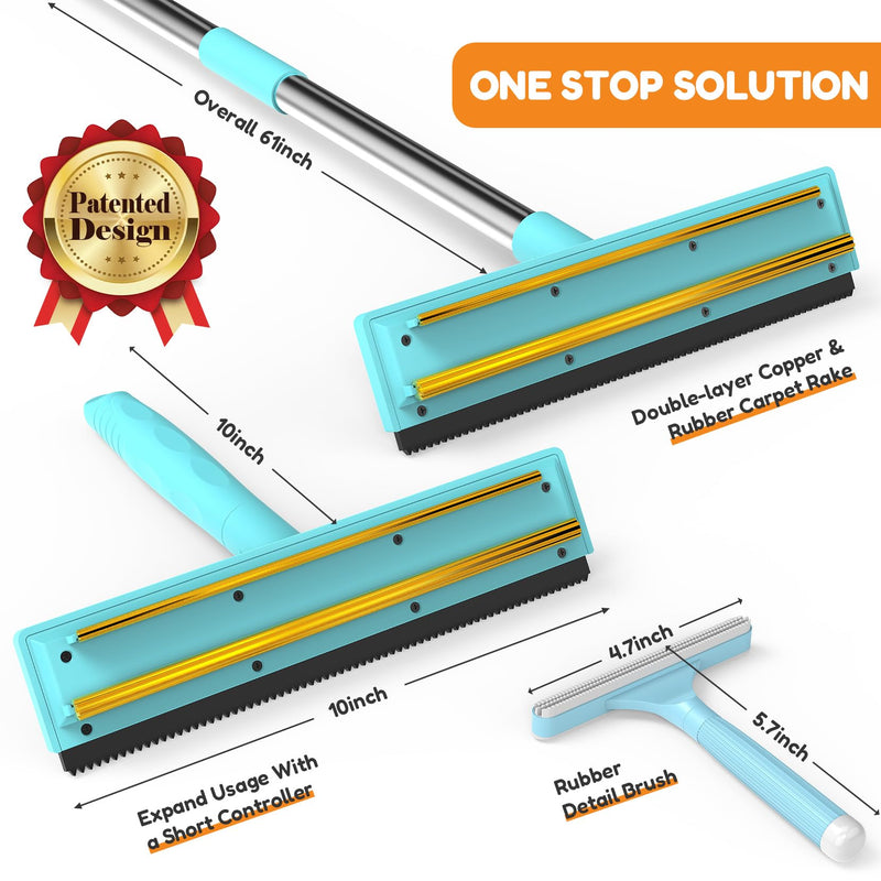 3 In 1 Carpet Rake for Pet Hair Removal Tool with Long & Short Handle and Rubber Detail Brush, Carpet Brush for Pet Hair, Deep Cleaning Pet Hair Removal Broom for Carpets Couches Rug Furniture - PawsPlanet Australia