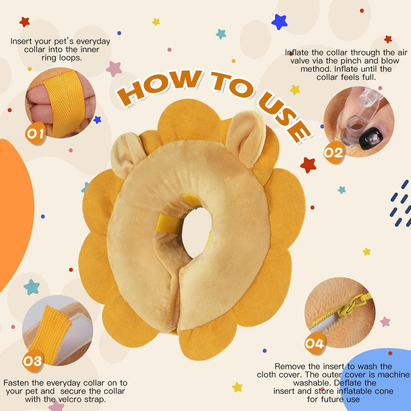 IEUUMLER Inflatable Recovery Dog Collar, Protective Donut Cone, Adjustable Soft Collar for Dog and Cat After Surgery Prevent from Biting & Scratching EU002 - Brown Lion XL XL (Neck:18"-23" - PawsPlanet Australia