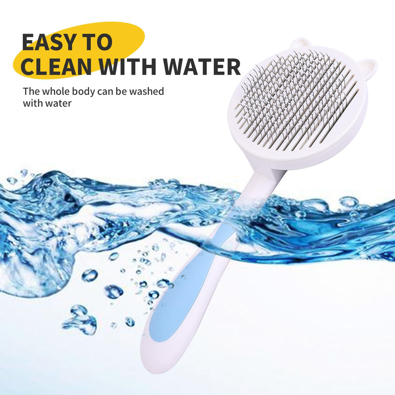 Cat Hair Brush for Grooming, Self Cleaning Slicker Brush for Cat, Skin Friendly Pet Brush for Shedding, Blue