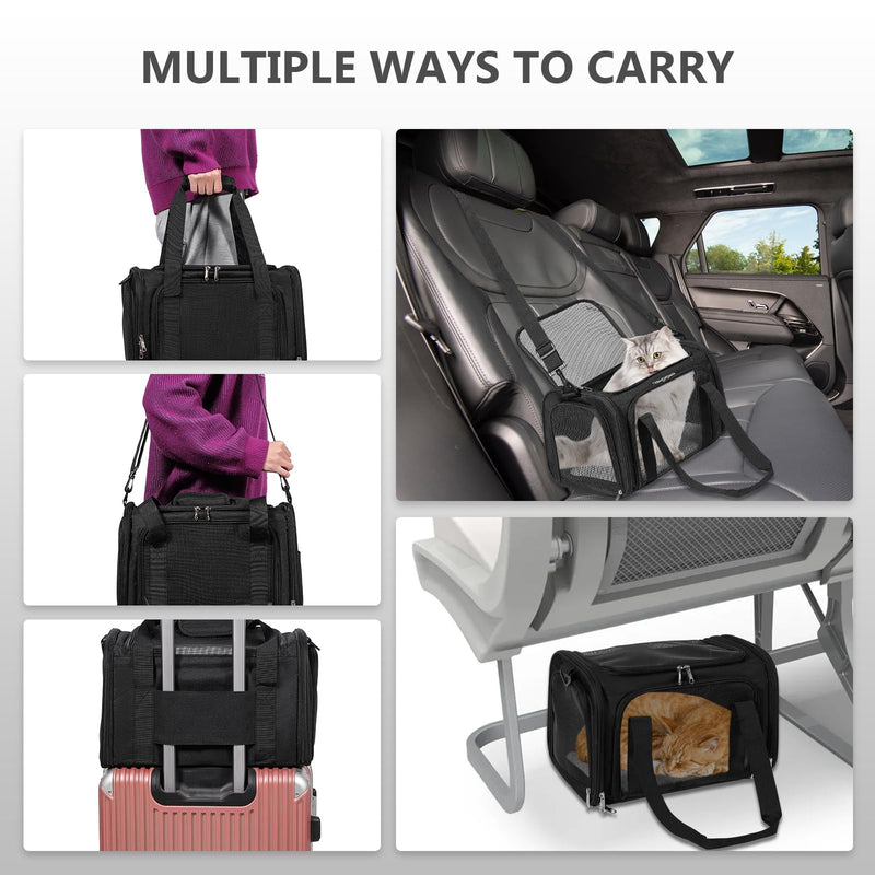 Cat Carrier, Dog Carrier, TSA Airline Approved Pet Carrie for Small Medium Cats, Dog Puppy Carriers for Small Dogs (Black, One Size) - PawsPlanet Australia