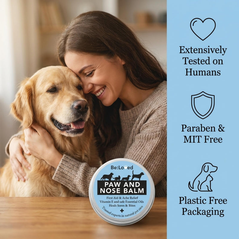 Be:Loved - Be:Safe First Aid Dog Nose & Paw Balm - Natural Relief for Scratches, Grazes and Minor Irritations - With Vitamin E, and Shea Butter - Handmade in the UK - 60g Paw And Nose Balm B1