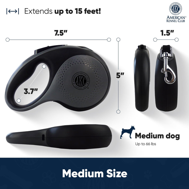 American Kennel Club Retractable Dog Leash, 16.4ft, Tangle-Free, Ergonomic Grip, One-Hand Brake, for Medium & Large Dogs up to 66 lbs Medium Dog (Up to 66 lbs) Gray/Black - PawsPlanet Australia