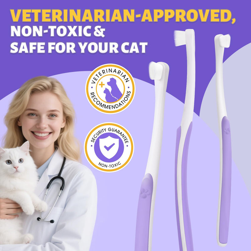 Cat Toothbrush for Kitten Teeth Cleaning – Soft Bristle Cat Dental Brush Set with Compact Head – Gentle Oral Care Tool for Daily Brushing Routine, Loved by Vets and Fur Babies 1 Count (Pack of 1) Purple - PawsPlanet Australia
