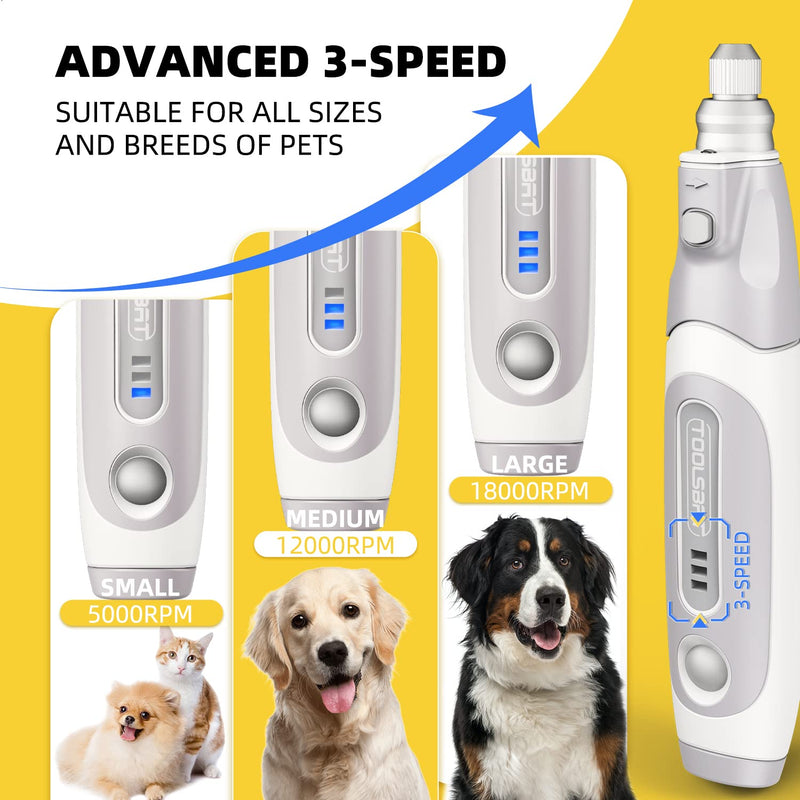 Dog Nail Grinder and Clippers - Upgraded 3-Speed Electric Rechargeable Pet Nail Trimmer with LED Light Super Quiet Paws Grooming Kit Painless Grinding Tool for Large Medium Small Dogs & Cats - PawsPlanet Australia