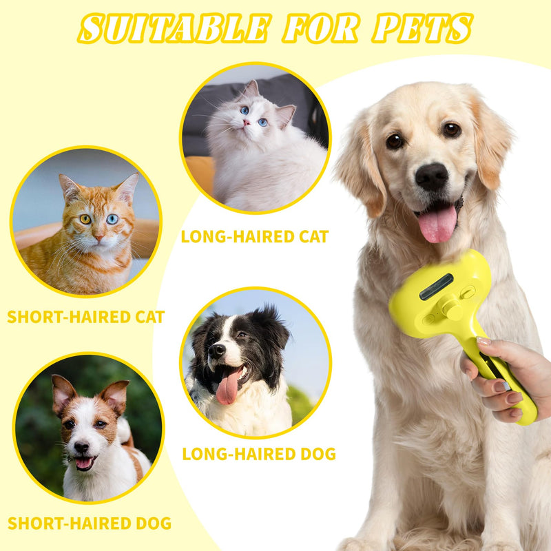 QOQ Self-Cleaning Spray Cat Brush for Shedding, Removes Static Flying Hair, and Works Wonders for Both Long and Short-Haired Pets 2 In 1 Cleaning Brush for Cats And Dogs Grooming (Yellow) Yellow - PawsPlanet Australia