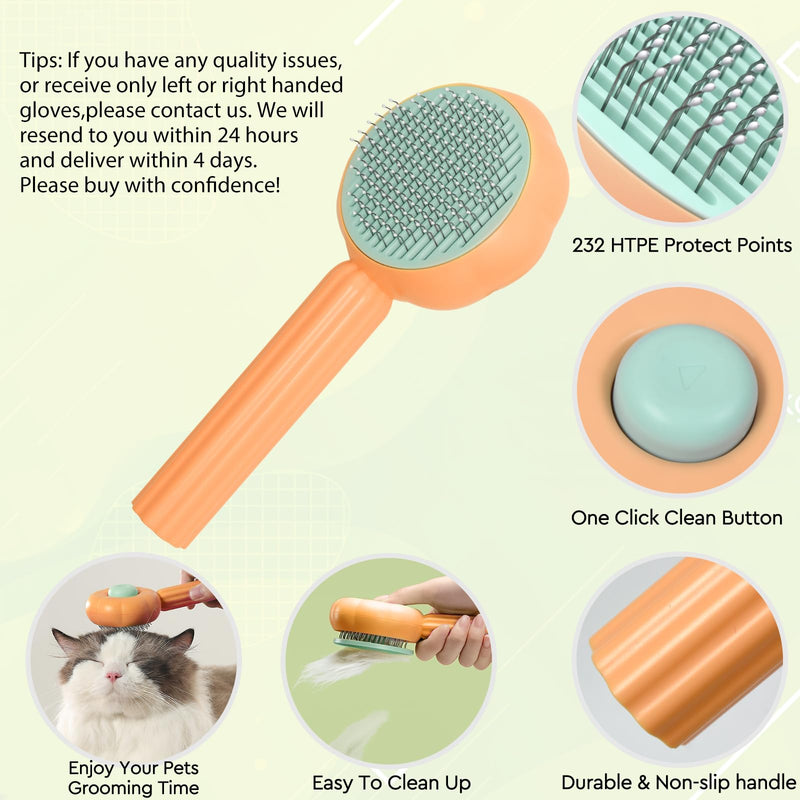 GJEASE Cat Grooming Glove Brush,Self-Cleaning Slicker Pet Brush for Short and Long Haired Pets,Dog Bath Brush for Shedding and Grooming,Removes Loose Hair and Tangles,Promote Circulation Flower-Orange - PawsPlanet Australia