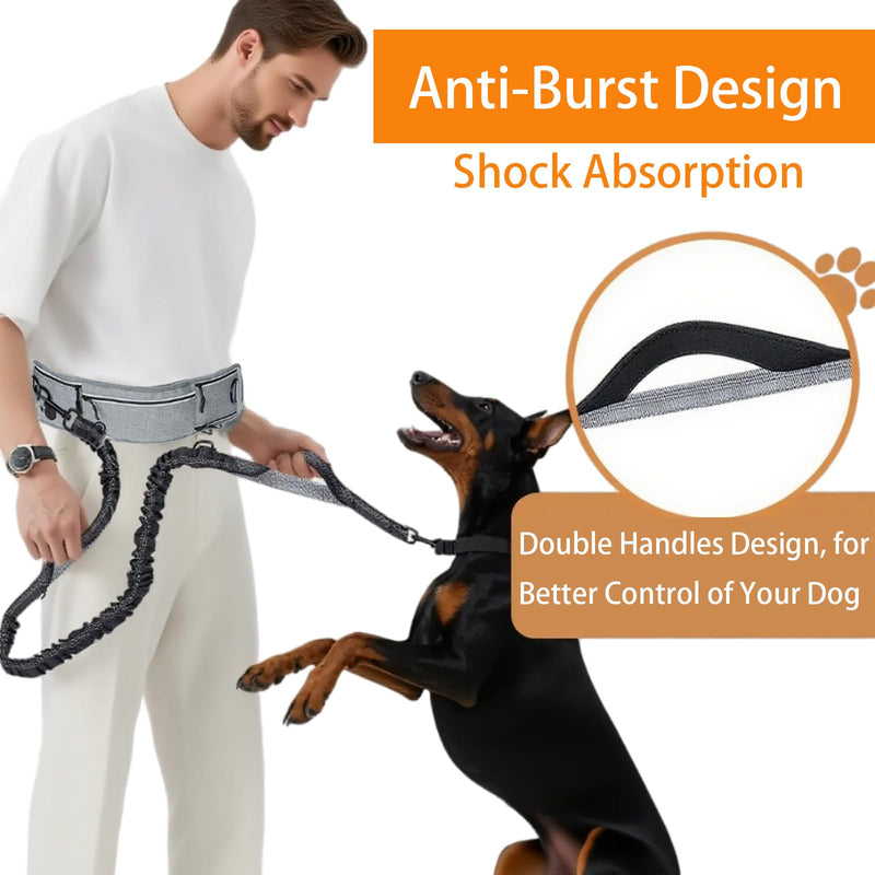 Hands Free Dog Leash, 4 in 1 Waist Dog Leash with Pouch, Retractable Bungee Shock Absorption, Anti-Burst Design, Reflective, for Medium to Large Dogs (02-Black) 02-Black - PawsPlanet Australia