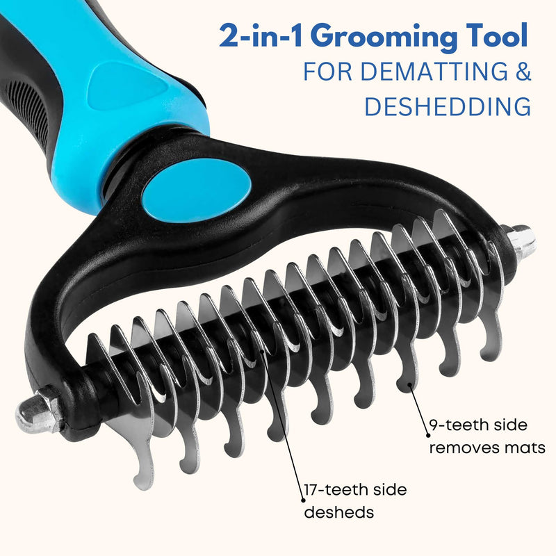 Dog and Cat Dematting Brush and Comb Set - Perfect For Grooming Long Haired Cats & Dogs - Detangle Pet's Coat & Prevent Painful Matting - PawsPlanet Australia
