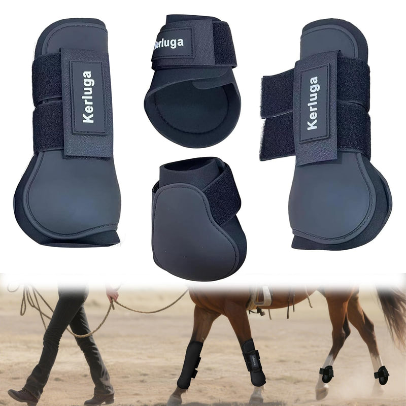 Horse Boots Set of 4 Open Front & Fetlock Tendon Boot for Horses Professional Sport Protection Impact-Absorbing Equine Leg Support Wraps for Jumping, Riding, Training (Black, Full) Black - PawsPlanet Australia