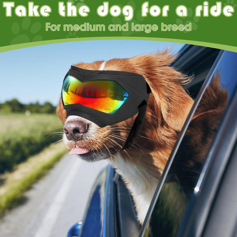 Dog Sunglasses, Dog Goggles for Large and Medium Breed with Adjustable Strap, UV Protection, Windproof, Waterproof, Dustproof and Snowproof, Dogs Eyes Protection, Wide Snout Rest, Soft Frame, Black A Black Frame+Color Lens - PawsPlanet Australia