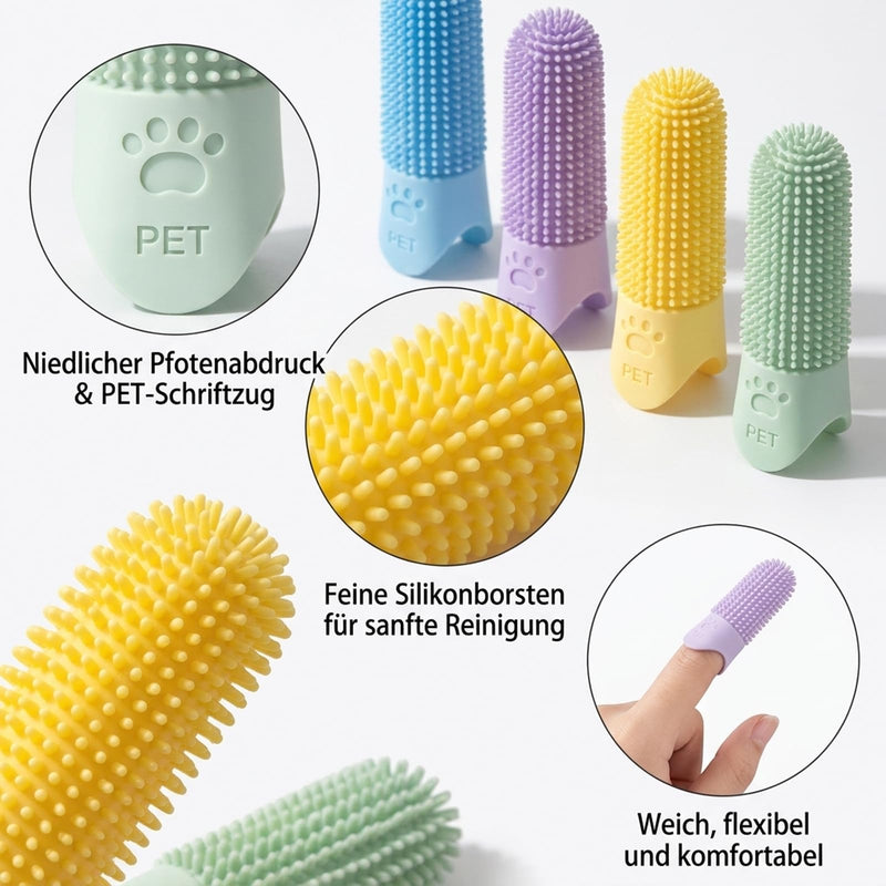 Pack of 4 Finger Cots Dog Dental Care, Dog Toothbrush Fingers with 360° Bristles, Cat Toothbrush & Dental Care for Puppies, Includes Storage Box