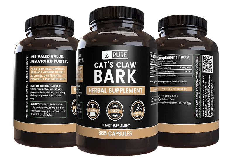 Pure Original Ingredients Cat's Claw Bark (365 Capsules) No Magnesium Or Rice Fillers, Always Pure, Lab Verified 1 Count (Pack of 365) - PawsPlanet Australia