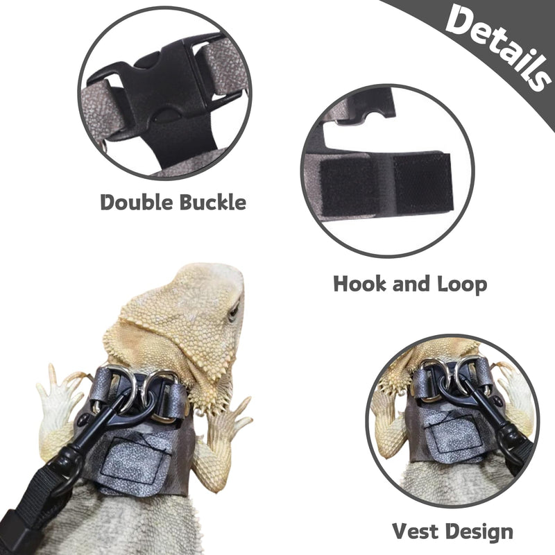 3 Pack Bearded Dragon Harness and Leash Set - Adjustable Soft Leather Lizard Harness Leash Small Animal Traction Rope Training Walking Vest Accessories for Reptile Squirrel Rat (Blue Leopard) Blue Leopard - PawsPlanet Australia