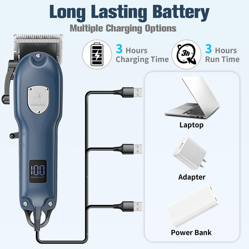 Dog Hair Clippers for Grooming Cordless Pet Clippers for Dogs Thick Hair with Metal Blades, Electric Rechargeable Dog Trimmer for Grooming Low Noise Pet Grooming Kit,Blue Blue - PawsPlanet Australia