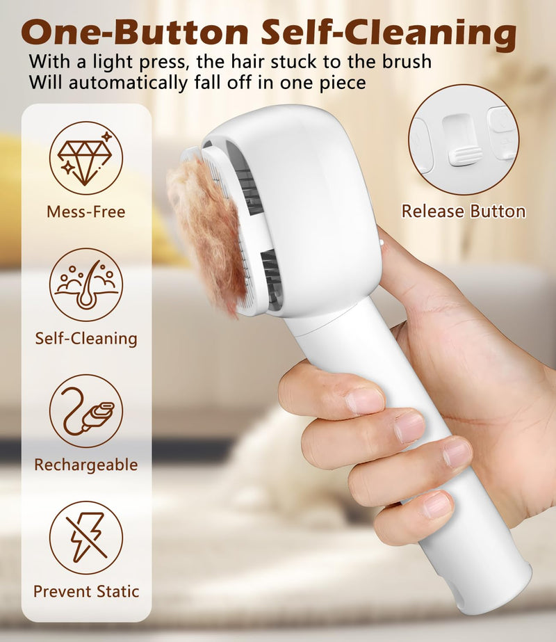 3-In-1 Cat Steam Brush for Shedding, One-Touch Release - Rechargeable - Self Cleaning Comb for Indoor Cats, Anti-Static Grooming Brush for Long and Short-Haired Cat/Dog, White - PawsPlanet Australia
