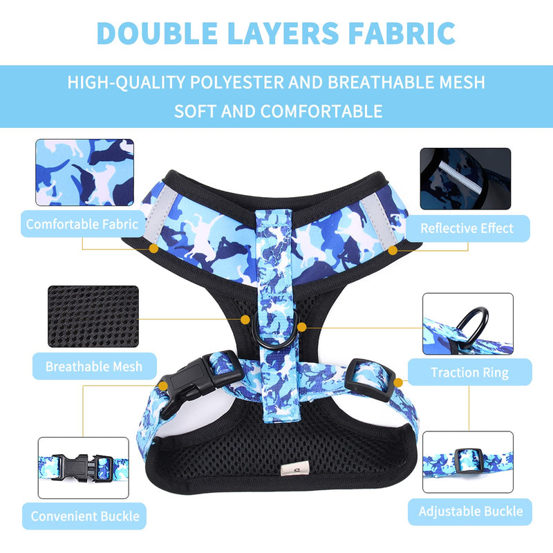 Step in Dog Harness and Leash Set, Adjustable Reflective No Pull Dog Vest Harness Set for Puppy Medium Dog with Bow Collar, Leash and Poop Bag, Medium Blue Camouflage M (neck 13" chest 14.2"-18.8") - PawsPlanet Australia