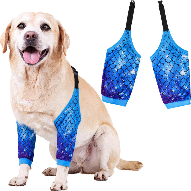 Dog Elbow Wraps Knee Protector Pads Elbow Callus Treatment Sleeve for Wounds Front Legs Prevent Licking for Medium Large Dogs 3XL, Mermaid