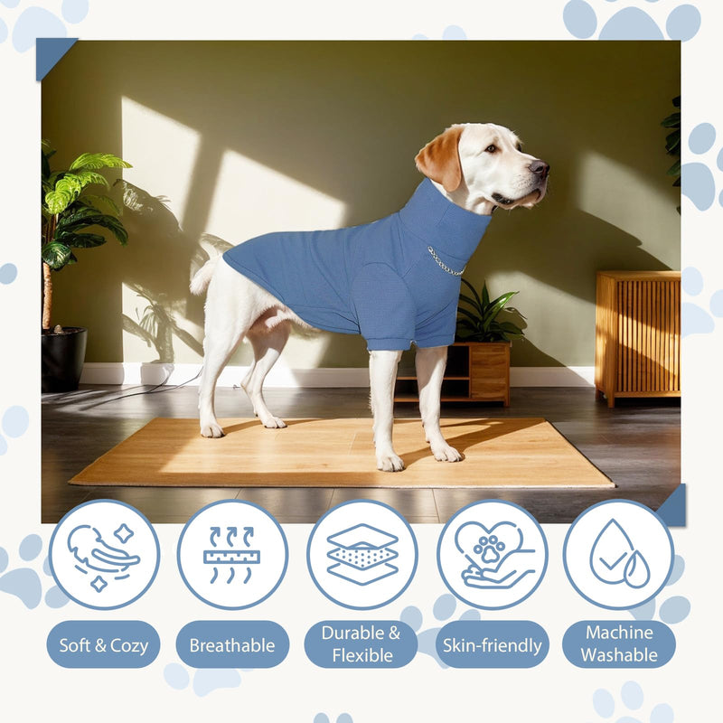Turtleneck Dog Shirt, Cozy Dog T-Shirt Waffle Dog Clothes Warm Dog Sweatshirt Stretchy Pullover Sweater for Small Medium Large Dogs 2XL Light Blue - PawsPlanet Australia