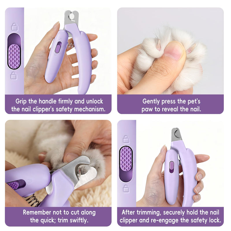 Dog Nail Clippers,Dog Nail Trimmers for Small Medium Dogs and Cats - Professional Grooming Tool with Safety Lock, Sharp Stainless Steel Blade Prevents Splitting, Includes Nail File (Purple-mini) Purple-mini - PawsPlanet Australia