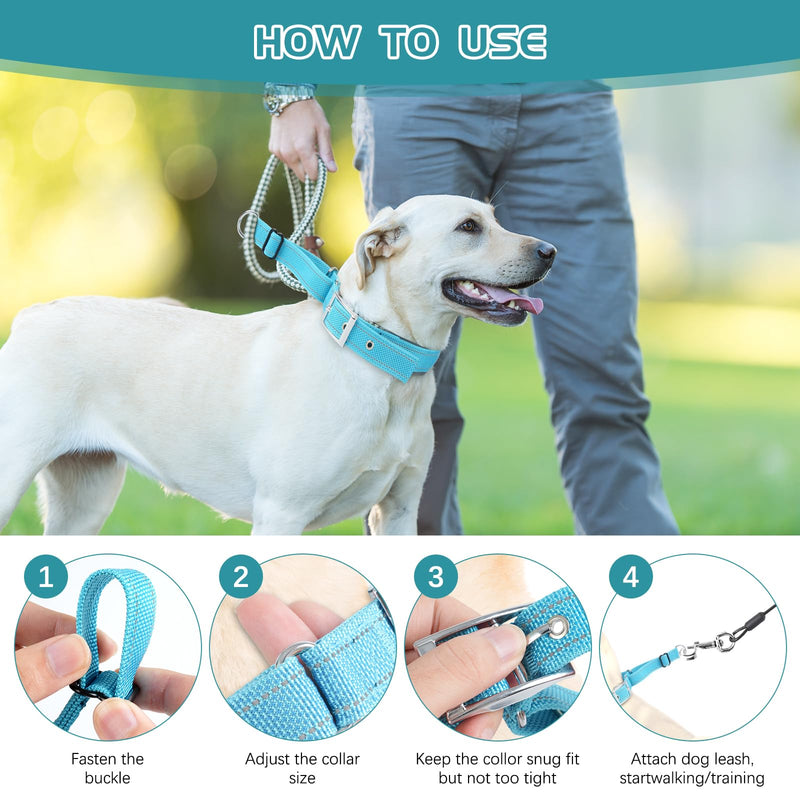 Adjustable No Pull Dog Collar - Heavy Duty Martingale Slip Collar with Reflective Widened Nylon & Metal Buckle for Training Walking Hunting (Small/Medium/Large Dogs),Blue,L L Blue - PawsPlanet Australia