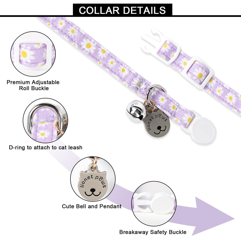 Lionet Paws 2pcs Pack Cotton Cat Collar,Breakaway Buckle with Daisy Pattern and Brand Pendant Cute Adjustable Cat Kitten Collar,Ideal for Girl Cats Boy Cats Uniform - PawsPlanet Australia