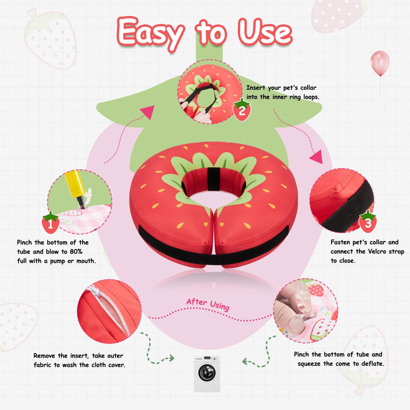 Dog Cone Collar After Surgery,Waterproof Fabric Comfy Pillow,Dog Cone Alternative,Inflatable Dog Collars E Collar Elizabethan Collar for Dogs (Red, M(Neck:9.84”-14.17”)) Strawberry Red M(Neck:9.4”-14.6”) - PawsPlanet Australia