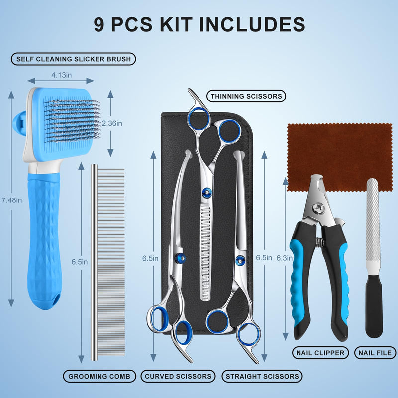 Odoland Dog Grooming Scissors Set Include Dog Slicker Brush, Pet Nail Clippers, Safety Round Tip Pet Grooming Shears for Kit Small Dogs Large Dog and Cats - PawsPlanet Australia