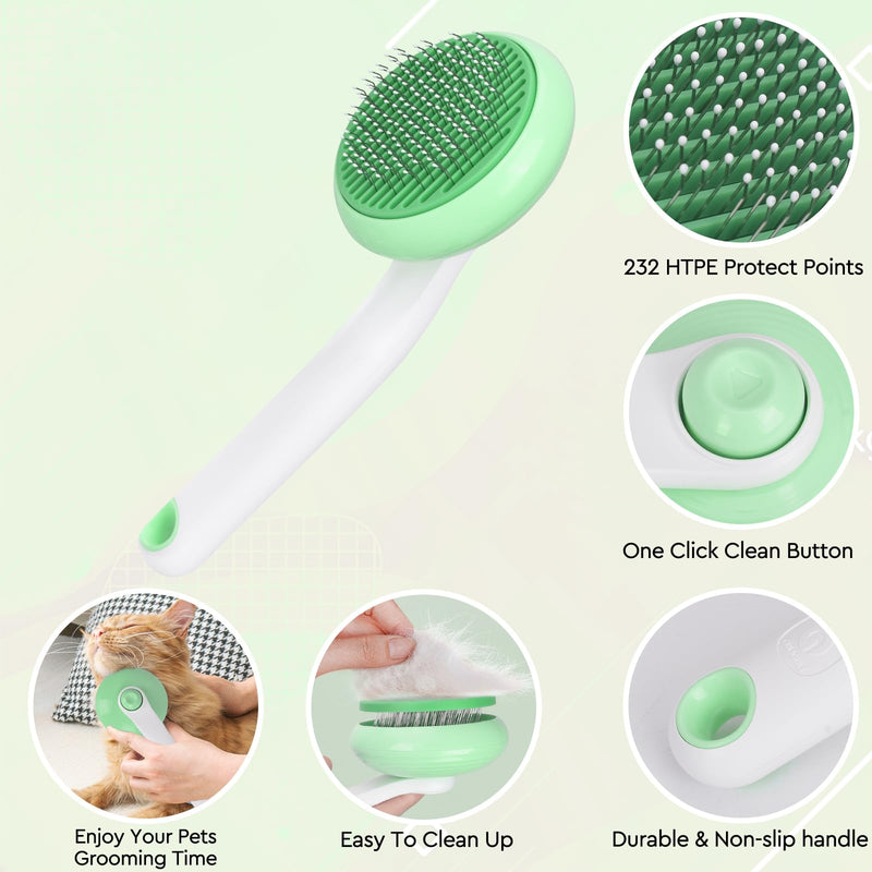 GJEASE Cat Grooming Glove Brush,Self-Cleaning Slicker Pet Brush for Short and Long Haired Pets,Dog Bath Brush for Shedding and Grooming,Removes Loose Hair and Tangles,Promote Circulation Round Flower-Green - PawsPlanet Australia