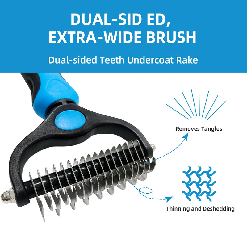 Shudyear Dog Grooming Brush and Metal Comb, Pet Grooming Brush, Cat Brush Deshedder Brush Dogs Shedding Tool for Long matted Haired Pets With steel comb - PawsPlanet Australia