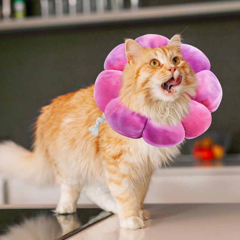 Flower Cat Cone, Uadonile Adjustable Cat Cone Collar, Soft Dog Elizabethan Collar Recovery E Collar After Surgery, Recovery E-Collar for Kittens/Puppies and Cats Recovery(Tie-dye Rose Purple, L) - PawsPlanet Australia
