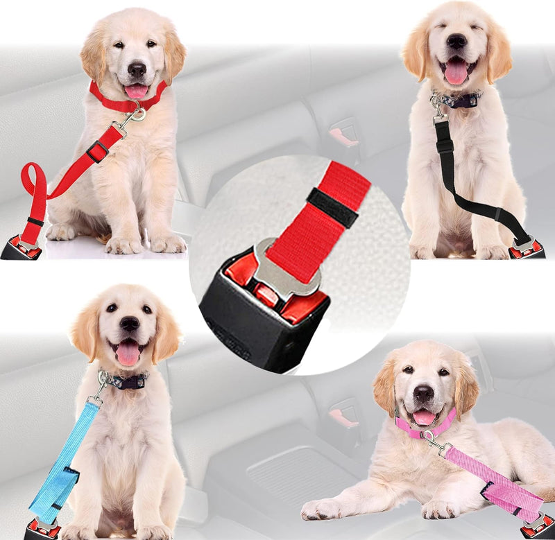 2-Pack Adjustable Dog Seat Belt for Car – Durable Nylon Pet Safety Seatbelt Leash, Fits All Vehicles – Dog, Cat & Small Pet Travel Harness Restraint (Red & Rose) - PawsPlanet Australia