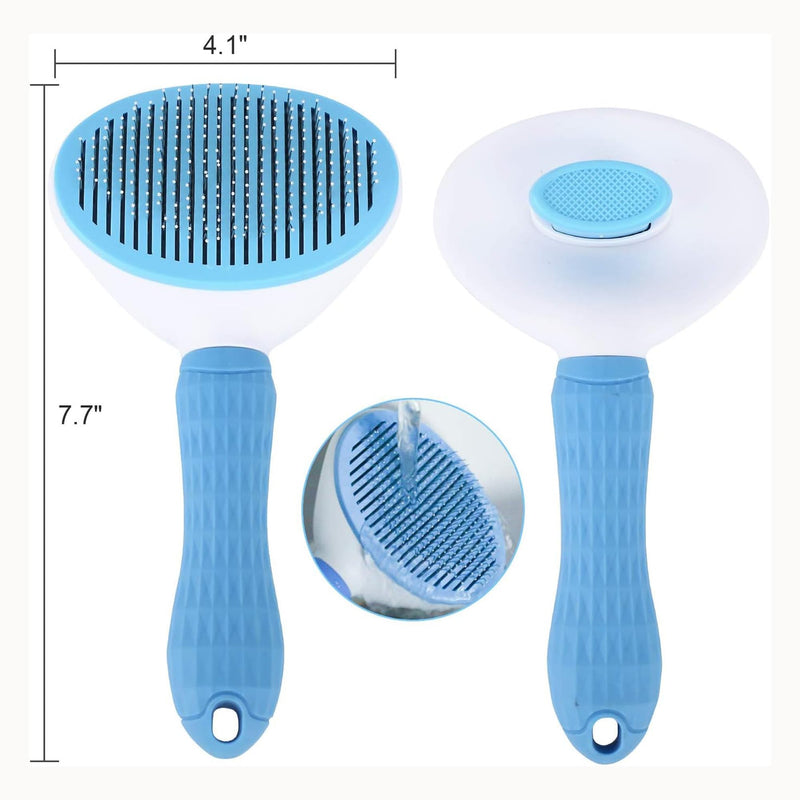 PETS-LAMB Self-Cleaning Dog and Cat Grooming Brush, Suitable for Long or Short Hair, Loose Hair Removal Brush, Easy to Remove, Pet Massage Tool. (Blue) Blue
