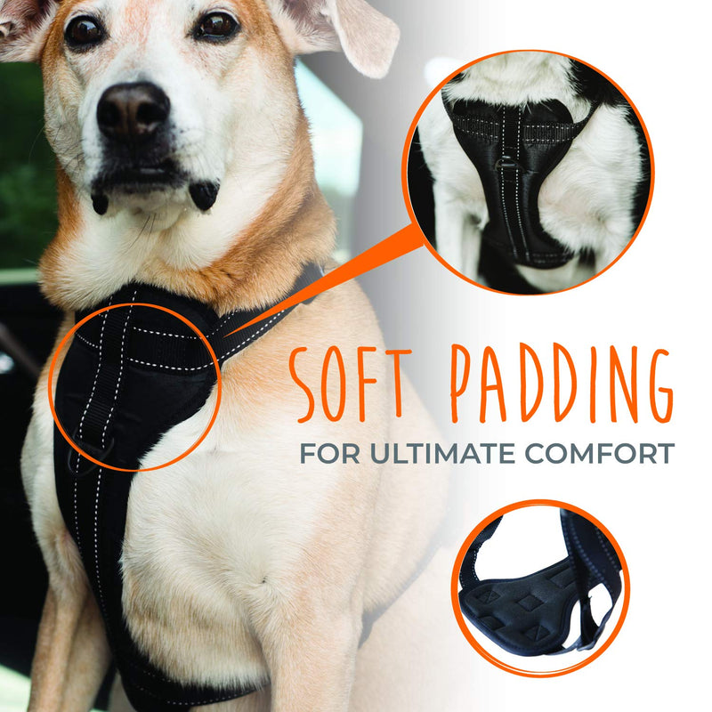 Mighty Paw Mighty Dog Car Harness - Dog Safety Harness for Car - Vehicle Safety with Adjustable Straps - Soft Padding - No Pull Front Leash Attachment - Padded Reflective Dog Harness - (Large) Large Black - PawsPlanet Australia