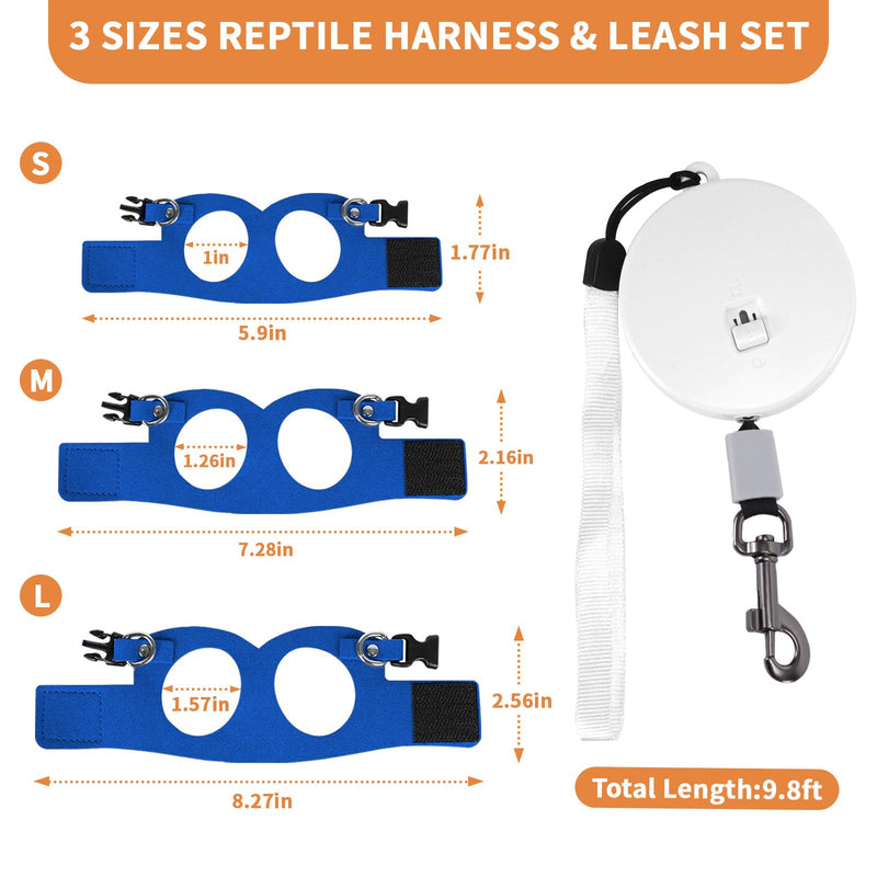3 Pack Bearded Dragon Leash and Harness Set, Retractable 9.8FT Leash with 3 Sizes Adjustable Soft Harness for Reptile Small Animals Outdoor, Cute Lizard Vest Clothes for Reptile Lovers -Blue Blue - PawsPlanet Australia