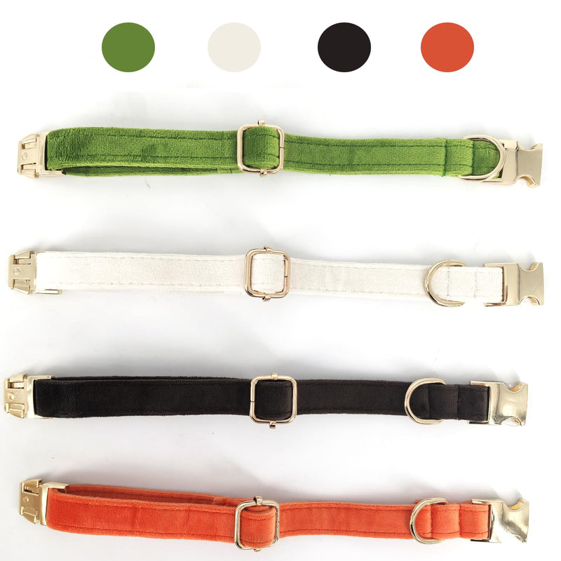 Velvet Dog Collar for Small Medium Dog, Durable Soft Velvet, White Green Orange Brown for Girl Boy, Adjustable Metal Buckle Puppy Collar Suitable for Running, Playing and Weddings. (Orange, XS) - PawsPlanet Australia