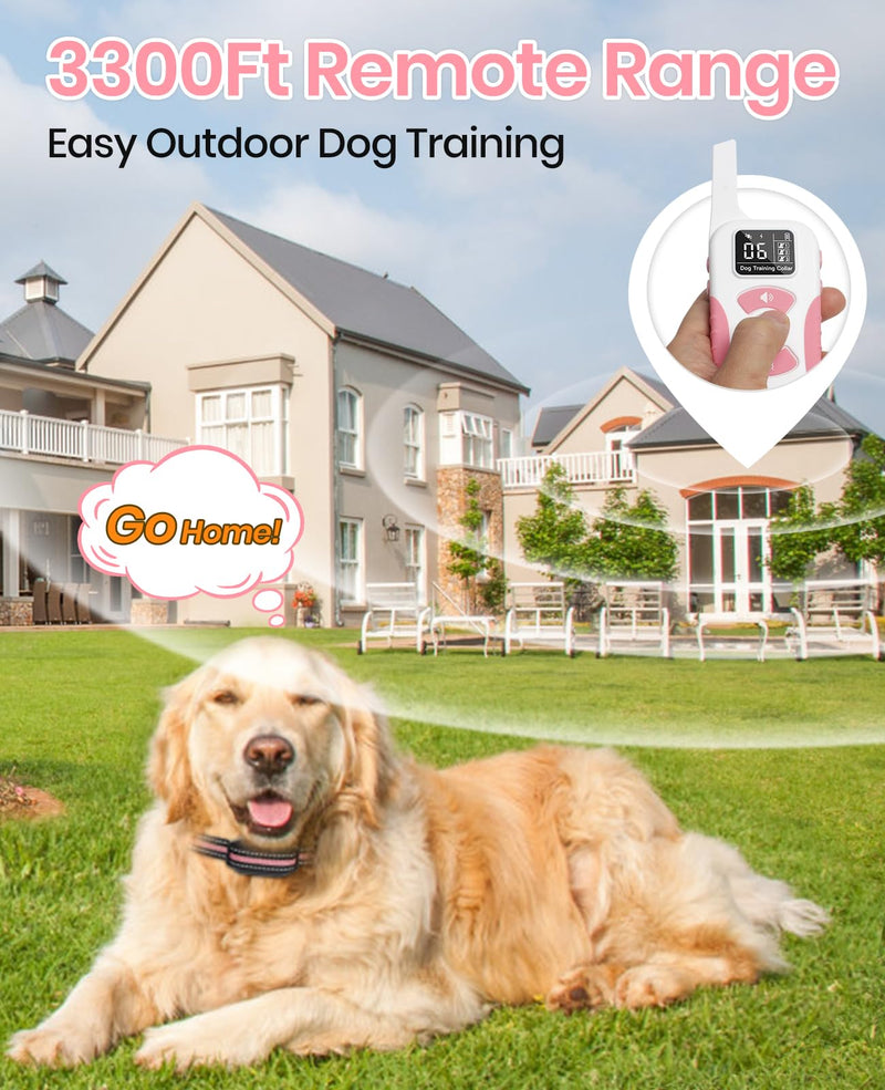 2 Dogs Bark Collar with Remote, 2-in-1 Bark and Shock Collar Combo, 3300Ft Dog Training Collar 2 Pack - Auto Anti Bark/Beep/Vibration/Shock, IP67 Smart E-Collar with 5 Adjustable Levels of Sensitivity Black+Pink - PawsPlanet Australia