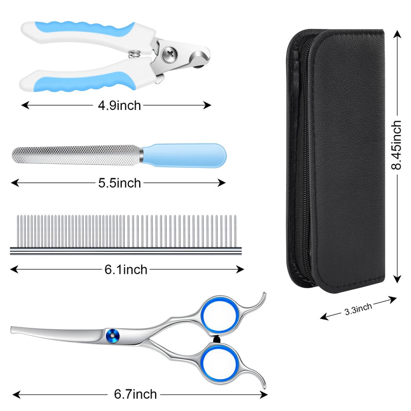 Dog Grooming Scissors Set with Safety Rounded Tips, 4pcs Pet Dog Cat Grooming Tools, Professional Grooming Shears Set Hair Cutting Trimming Scissors with Steel Comb & Leather Pouch for Dogs Cats Pets