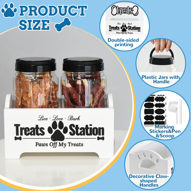 Dog Treat Container Dog Food Container for Dog Food Storage, Farmhouse Cat Food Container Pet Food Storage Organizer, Wood Dog Treat Holder with 2 Plastic Cat Dog Treat Jars, White Cat Treat Container White-2 Plastic Jars - PawsPlanet Australia