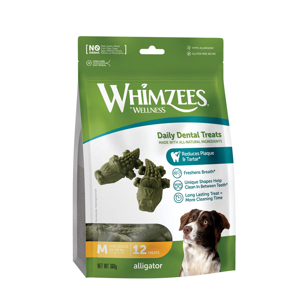 WHIMZEES By Wellness Alligator, Natural and Grain-Free Dog Chews, Dog Dental Sticks for Medium Breeds, 12 Pieces, Size M Medium Breed (12-18kg)