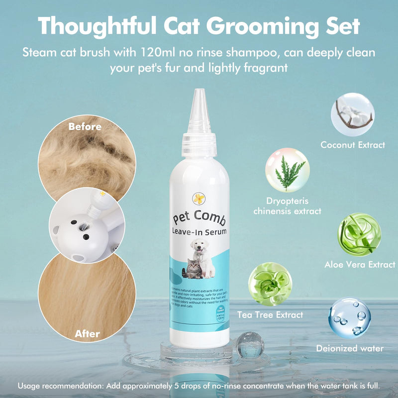 4 in 1 Pet Steam Brush for Cat & Dog, Cat Steam Brush for indoor Cats, Self Cleaning Shedding & Grooming Tool with Waterless Shampoo, Pet Spray Hair Removal Comb with Release Button & Water Tank White - PawsPlanet Australia