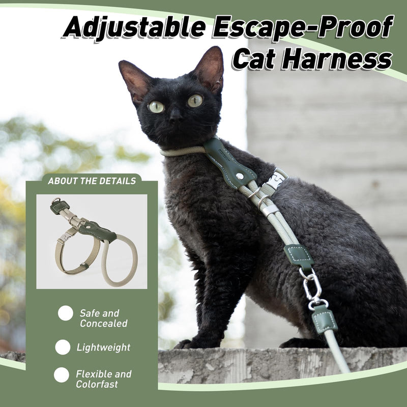 ETIAL Premium Adjustable Escape-Proof Cat Harness & Leash Set with Leather Sliding Back, 4.3ft Nylon Rope, Cross-Strap, Heavy-Duty Buckles for Secure Walking (Creamy Brown, Back Length 3.5”-4.7”) Creamy Brown Back Length 3.5”-4.7” - PawsPlanet Australia