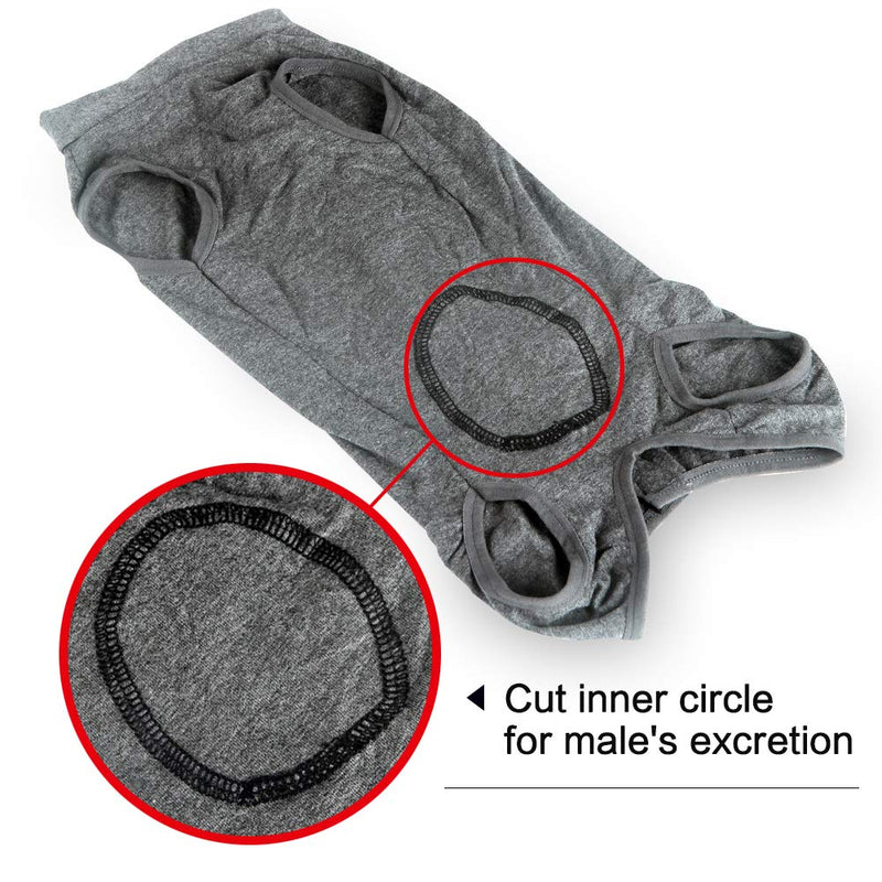 Dog Recovery Suit Abdominal Wound Puppy Surgical Clothes Post-Operative Vest Pet After Surgery Wear Substitute E-Collar & Cone (M, Grey) Medium (Pack of 1)